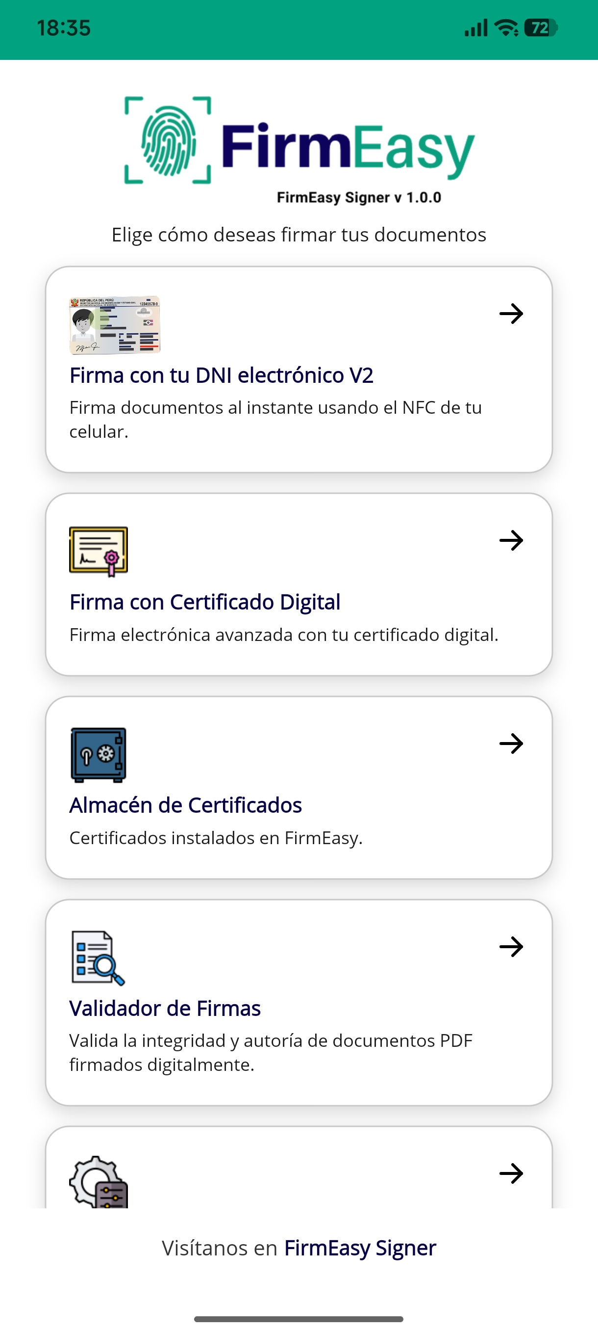Menú - Firma con Certificado Digital